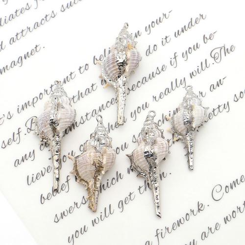 Naturlig Trumpet Shell Halsband, med Järn, Trumpetsnäcka, silver pläterad, DIY, blandade färger, 19x39mm-19x51mm, Säljs av PC
