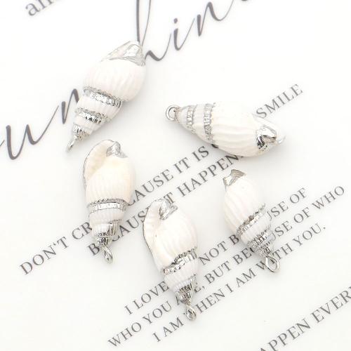Natürliche Seemuschel Anhänger, Muschel, mit Eisen, Strandschnecke, silberfarben plattiert, DIY, gemischte Farben, 10-26mm, verkauft von PC
