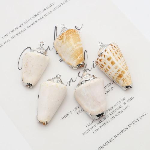 Naturlig Trumpet Shell Halsband, med Järn, Trumpetsnäcka, silver pläterad, DIY, blandade färger, 25x42mm-27x48mm, Säljs av PC