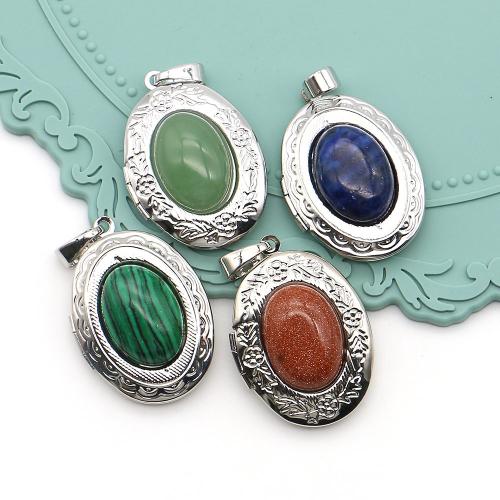 Gemstone Pendants Jewelry Zinc Alloy with Natural Stone & Iron silver color plated DIY Sold By PC