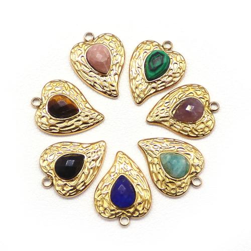 Gemstone Pendants Jewelry 304 Stainless Steel with Natural Stone Heart gold color plated DIY nickel lead & cadmium free Sold By PC