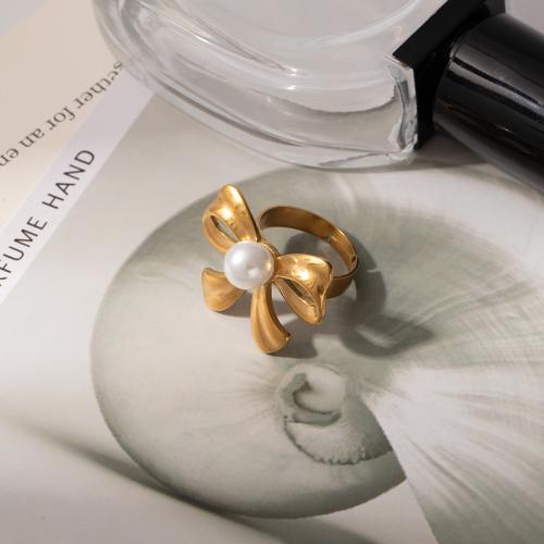 Titantium Steel prst prsten, Titanium ocel, s Plastové Pearl, barva pozlacený, módní šperky, více barev na výběr, Prodáno By PC