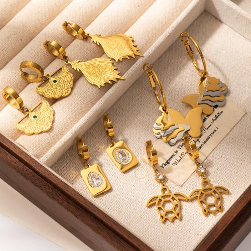 Edelstahl Tropfen Ohrring, 304 Edelstahl, goldfarben plattiert, Modeschmuck & Micro pave Zirkonia, keine, verkauft von Paar