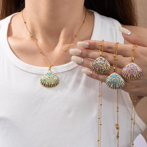 Collier d'acier titane, avec perle de plastique, Placage de couleur d'or, bijoux de mode & émail, plus de couleurs à choisir, Vendu par PC