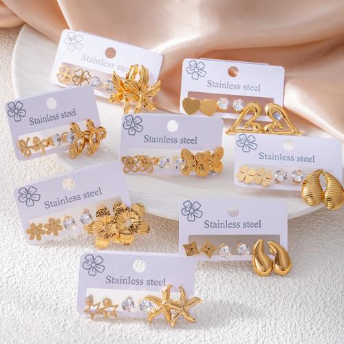 Boucle d'oreille Acier Titane, Placage de couleur d'or, bijoux de mode & pavé de micro zircon, plus de couleurs à choisir, 3pairescouple/fixé, Vendu par fixé