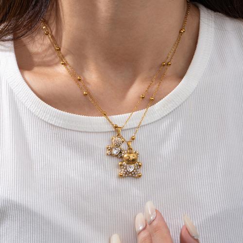 Collier d'acier titane, avec perle de plastique, Placage de couleur d'or, bijoux de mode & pavé de micro zircon, plus de couleurs à choisir, Vendu par PC