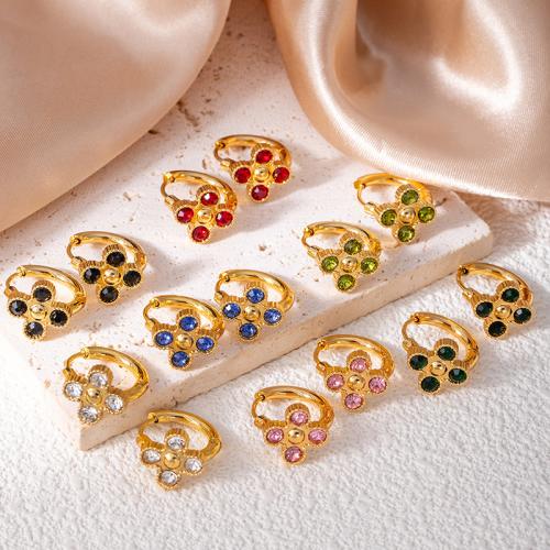 Boucle d'oreille Acier Titane, Placage de couleur d'or, bijoux de mode & pavé de micro zircon, plus de couleurs à choisir, Vendu par paire