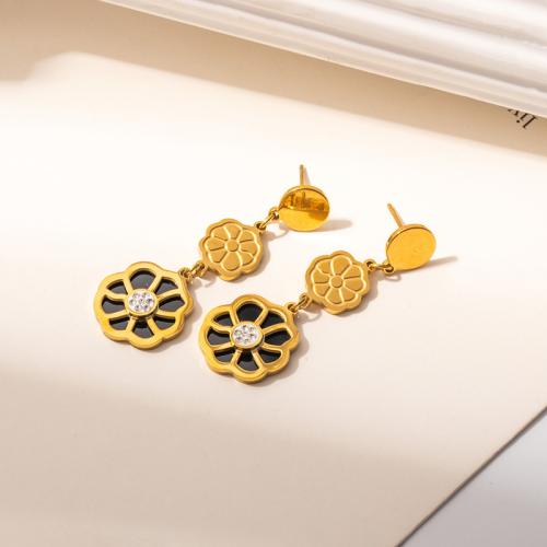 Titano plieno auskaru, Titano plienas, su Juoda "Shell" & Balta "Shell, aukso spalva padengtas, Bižuterijos & mikro nutiesti kubinių Zirconia, daugiau spalvų pasirinkimas, Pardavė Pora