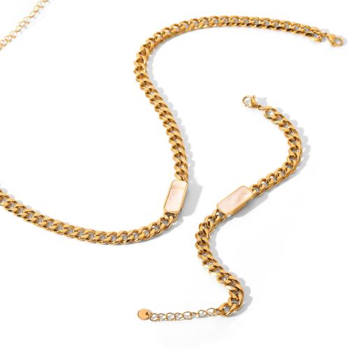 Stainless Steel smycken Ställer, 304 rostfritt stål, med White Shell, 18K guldpläterad, mode smycken & olika stilar för val & för kvinna, Säljs av PC