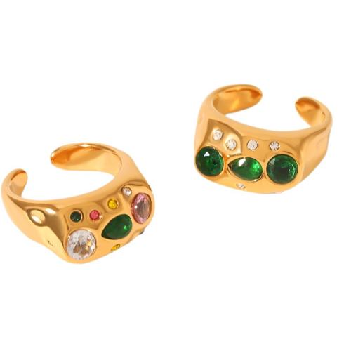 Cubic Zirconia nerezové prst prsten, 304 Stainless Steel, s Cubic Zirconia, 18K pozlacené, módní šperky & různé styly pro výběr & pro ženy, Prodáno By PC