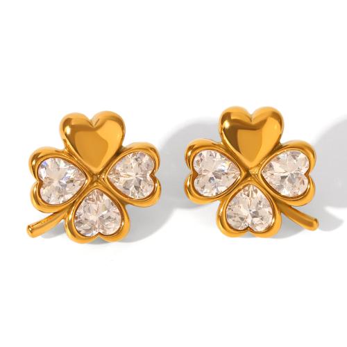 Boucle d'oreille de gaujon en acier inoxydable, Acier inoxydable 304, avec zircon cubique, Placage, bijoux de mode & styles différents pour le choix & pour femme, doré, Vendu par paire
