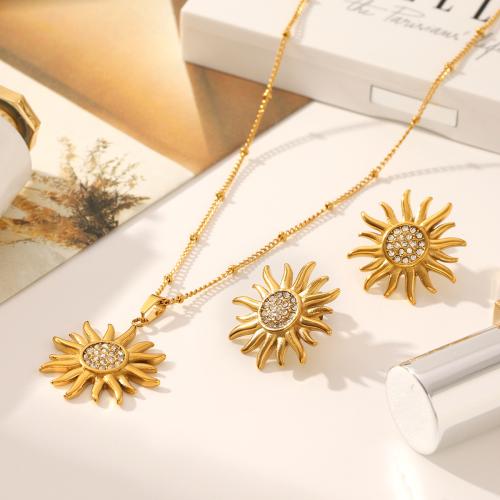 Rhinestone Edelstahl Schmuck Set, 304 Edelstahl, plattiert, verschiedene Stile für Wahl & für Frau & mit Strass, goldfarben, verkauft von PC