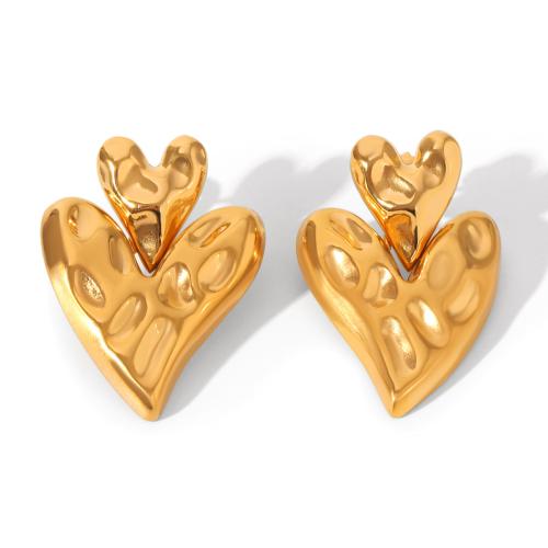 Edelstahl Tropfen Ohrring, 304 Edelstahl, Herz, 18K vergoldet, Modeschmuck & verschiedene Stile für Wahl & für Frau, verkauft von Paar
