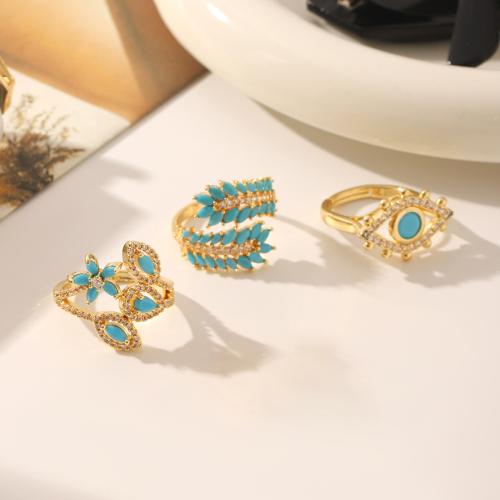 Cubique anneau en laiton Circonia Micro Pave, avec strass de résine, Placage, styles différents pour le choix & pavé de micro zircon & pour femme, doré, Vendu par PC