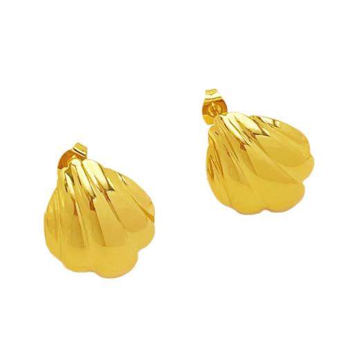 Boucle d'oreille de gaujon en acier inoxydable, Acier inoxydable 304, coquille, Placage, bijoux de mode & pour femme, doré, Vendu par paire