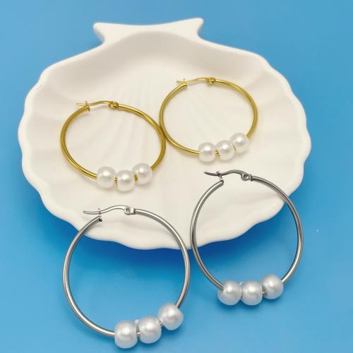 Acier inoxydable Levier Retour Earring, Acier inoxydable 304, avec perle de plastique, Placage, bijoux de mode & pour femme, plus de couleurs à choisir, Vendu par paire