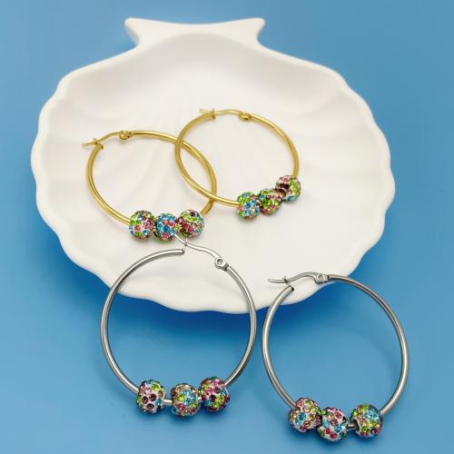 Stainless Steel Lever Terug Earring, 304 roestvrij staal, met Rhinestone Clay Pave Bead, plated, mode sieraden & voor vrouw, meer kleuren voor de keuze, Verkocht door pair