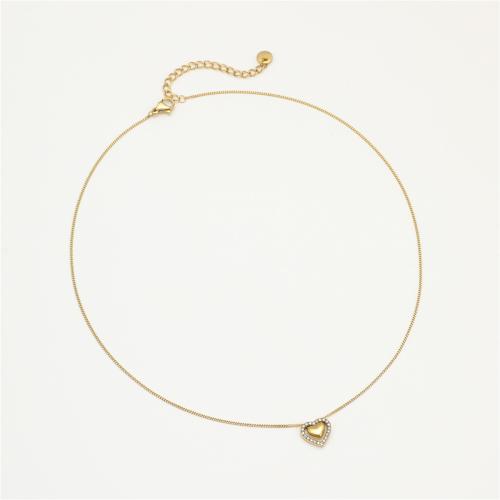 Edelstahl Schmuck Halskette, 304 Edelstahl, plattiert, Micro pave Zirkonia & für Frau & hohl, keine, verkauft von PC