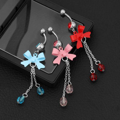 Z nerezové oceli břicho prsten, 304 Stainless Steel, Bowknot, barva stříbrná á, módní šperky & s drahokamu, více barev na výběr, Prodáno By PC