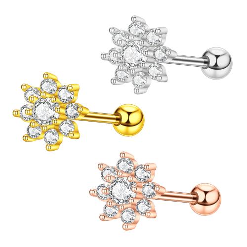 Stainless Steel Ear Piercing Jewelry 304 Stainless Steel with Brass Flower plated fashion jewelry & micro pave cubic zirconia Sold By PC