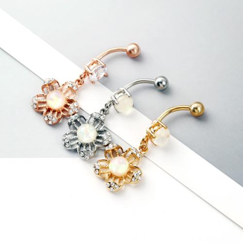 Z nerezové oceli břicho prsten, 304 Stainless Steel, s Opál & Titanium Alloy, Květina, á, módní šperky & s drahokamu, více barev na výběr, Prodáno By PC