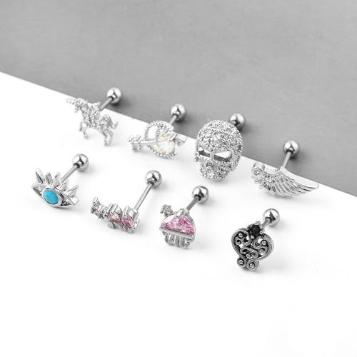 Stainless Steel Ear Piercing Jewelry 304 Stainless Steel with Brass plated fashion jewelry & micro pave cubic zirconia Sold By PC