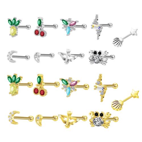 Nerezová ocel Ear Piercing šperky, 304 Stainless Steel, s Mosaz,  , módní šperky & smalt & s drahokamu, více barev na výběr, 1x6mm, Prodáno By PC