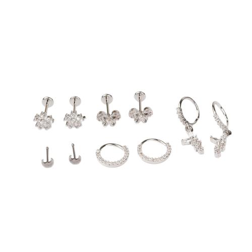 Mässing piercing örhänge, plated, mode smycken & micro bana cubic zirconia, fler färger för val, nickel, bly och kadmium gratis, Säljs av PC