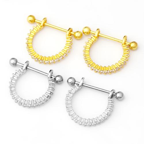 Nerezová ocel bradavky kroužek, 304 Stainless Steel, s Mosaz, módní šperky & micro vydláždit kubické zirkony, více barev na výběr, Prodáno By PC