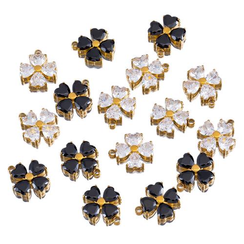 Stainless Steel Flower Pendant 304 Stainless Steel plated DIY & micro pave cubic zirconia Sold By Bag