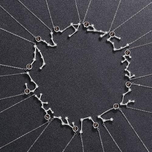 925 sterling silver Miniatyr Projektion Halsband, 12 Tecken på Zodiac, olika stilar för val & micro bana cubic zirconia & för kvinna, Längd Ca 16 inch, Säljs av PC