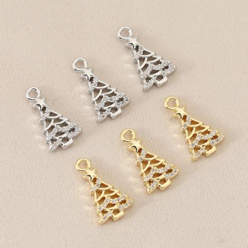 Cubique Pendentif en laiton zircon pavent, arbre de noël, Placage, DIY & pavé de micro zircon, plus de couleurs à choisir, protéger l'environnement, sans nickel, plomb et cadmium, 10PC/sac, Vendu par sac