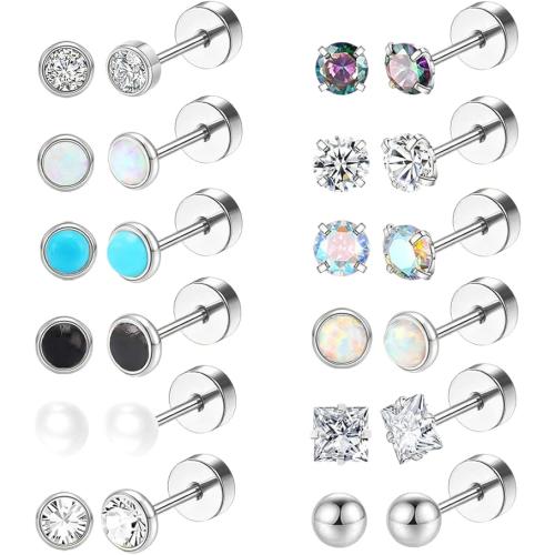 Nerezová ocel Ear Piercing šperky, 304 Stainless Steel, s Přírodní kámen & Mosaz, módní šperky & micro vydláždit kubické zirkony, více barev na výběr, Prodáno By Pair