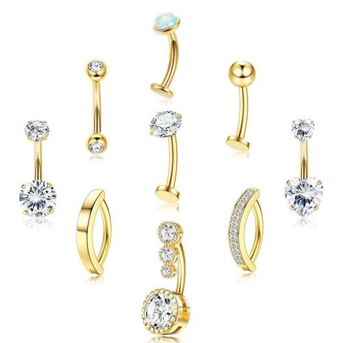 Stainless Steel Belly Ring 304 Stainless Steel with Brass plated fashion jewelry & micro pave cubic zirconia Sold By PC