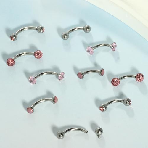 Stainless Steel Belly Ring 304 Stainless Steel plated Dual Tip & fashion jewelry & micro pave cubic zirconia Sold By Set