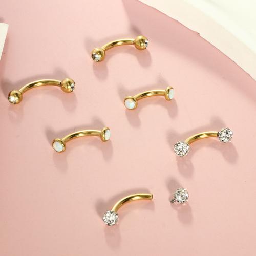 Z nerezové oceli břicho prsten, 304 Stainless Steel, s Opál, á, módní šperky & micro vydláždit kubické zirkony, více barev na výběr, Prodáno By nastavit