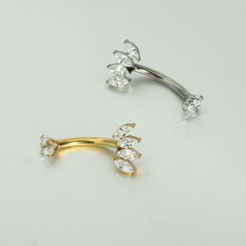 Titan belly ring, plated, mode smycken & micro bana cubic zirconia, fler färger för val, Säljs av PC