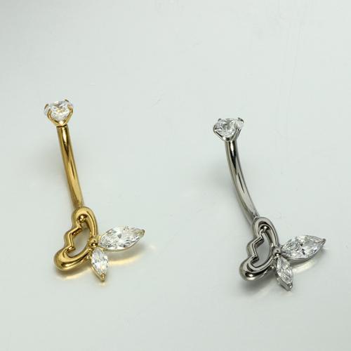 Titan belly ring, plated, mode smycken & micro bana cubic zirconia, fler färger för val, Säljs av PC