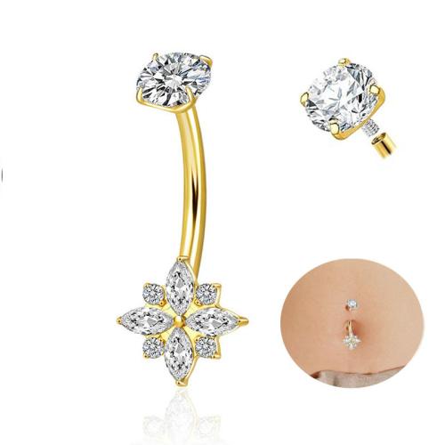 Titan belly ring, Blomma, plated, mode smycken & micro bana cubic zirconia, fler färger för val, Säljs av PC
