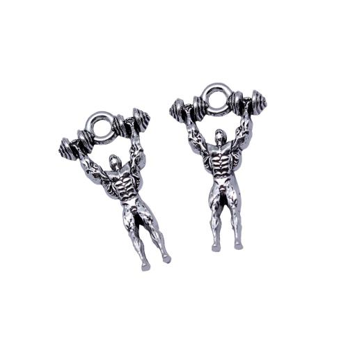 Character Shaped Zinc Alloy Pendants, liga de zinco, Muscle Man, banhado, DIY, 10PCs/Bag, vendido por Bag