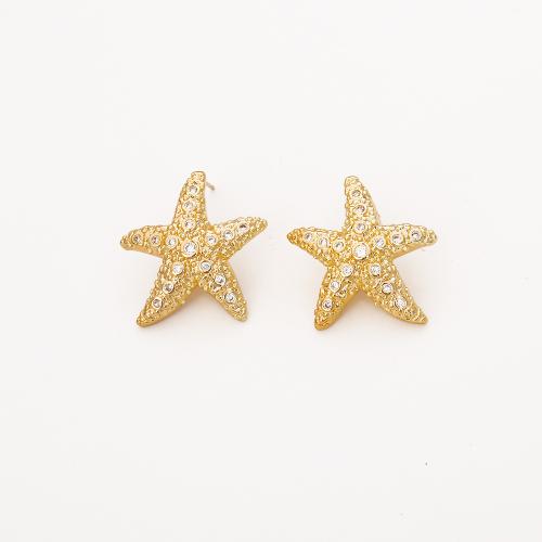 Boucles d'oreilles en laiton zircon cubique pavent, avec zircon cubique, étoile, Plaqué d'or, bijoux de mode & pour femme, doré, Vendu par paire