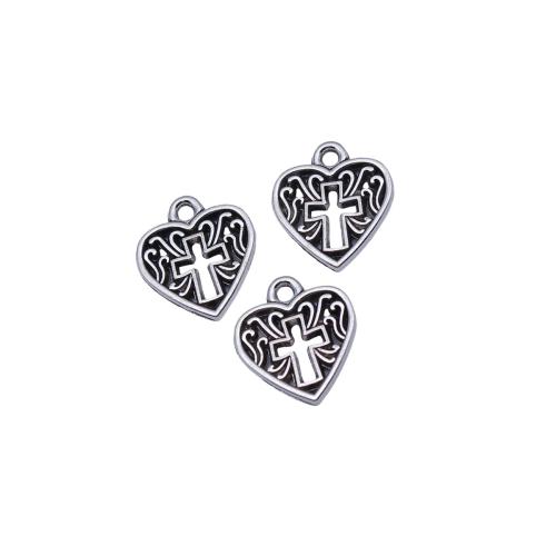 Zinc Alloy Heart Pendants Heart and Cross plated DIY & hollow antique silver color Sold By Bag