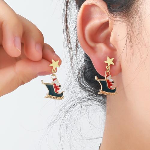 Vánoční náušnice, Zinek, barva pozlacený, Vánoční design & smalt, více barev na výběr, Prodáno By Pair