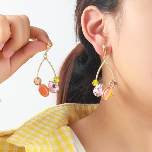 Boucles d'oreilles en alliage de zinc, Placage de couleur d'or, bijoux de mode & avec strass, plus de couleurs à choisir, Vendu par paire