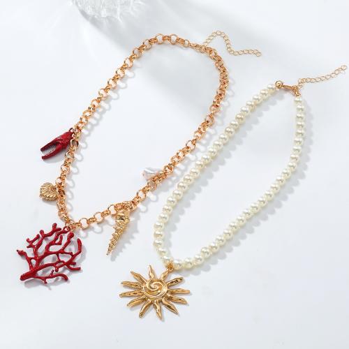 Zink Alloy Smycken Collier, med ABS plast pärla, guldfärg pläterade, Dubbla lager & mode smycken, fler färger för val, Säljs av PC