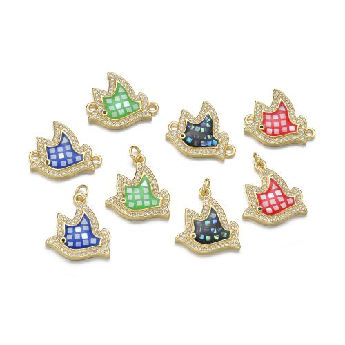 Cubique Pendentif en laiton zircon pavent, avec coquille, Placage de couleur d'or, DIY & pavé de micro zircon & émail, plus de couleurs à choisir, protéger l'environnement, sans nickel, plomb et cadmium, Vendu par PC