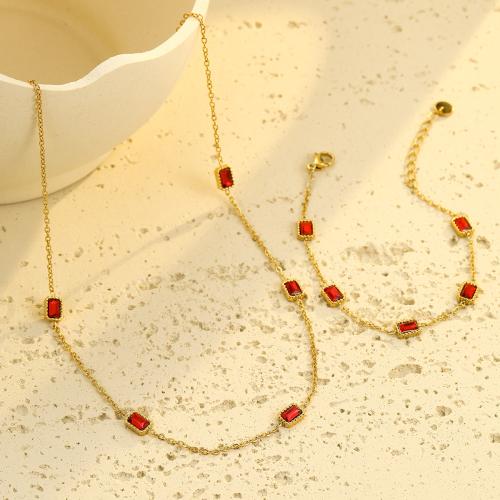Zirkonia Edelstahl Schmuck Sets, 304 Edelstahl, mit kubischer Zirkonia, 18K vergoldet, Modeschmuck & verschiedene Stile für Wahl & für Frau, verkauft von PC