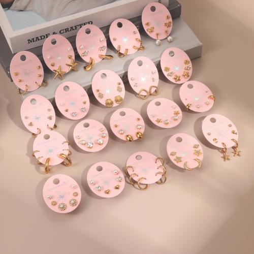 Pendientes de Acero Inoxidable, acero inoxidable 304, con Perlas plásticas, 18K chapado en oro, tres piezas & diferentes estilos para la opción & para mujer & con diamantes de imitación, Vendido por Set