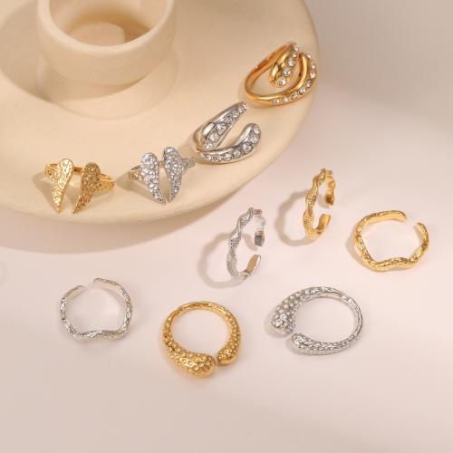 Rhinestone-Edelstahl -Finger-Ring, 304 Edelstahl, plattiert, verschiedene Stile für Wahl & für Frau & mit Strass, keine, verkauft von PC