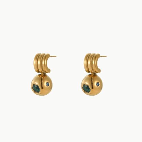 Boucle d'oreille de gaujon en acier inoxydable, Acier inoxydable 304, avec zircon cubique, Placage, bijoux de mode & pour femme, plus de couleurs à choisir, Vendu par paire